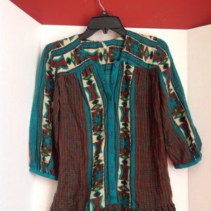 Free People Aztec Top Blouse Tribal Tunic